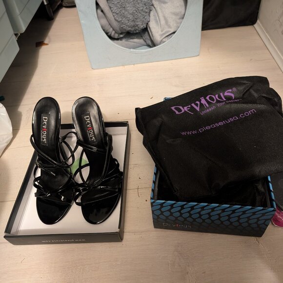 Pleaser Shoes - NEW Devious Pleaser Black Strappy Heels Stilettos US 7